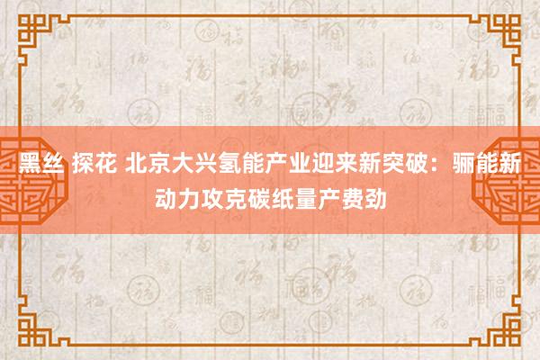 黑丝 探花 北京大兴氢能产业迎来新突破：骊能新动力攻克碳纸量产费劲